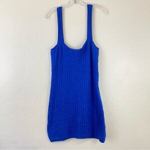 Free People Beach Size Medium Cobalt Blue Cotton Cable Knit Button Mini Dress
